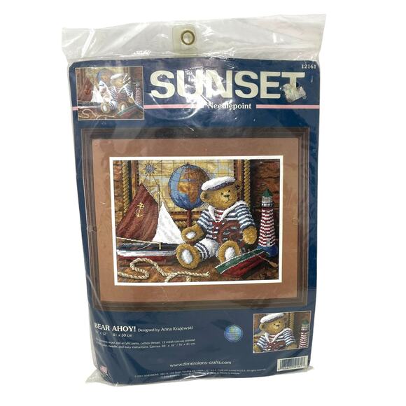 Sunset Needlepoint Bear Ahoy! Kit by Anna Krajewski Vintage New in Package - Picture 1 of 14